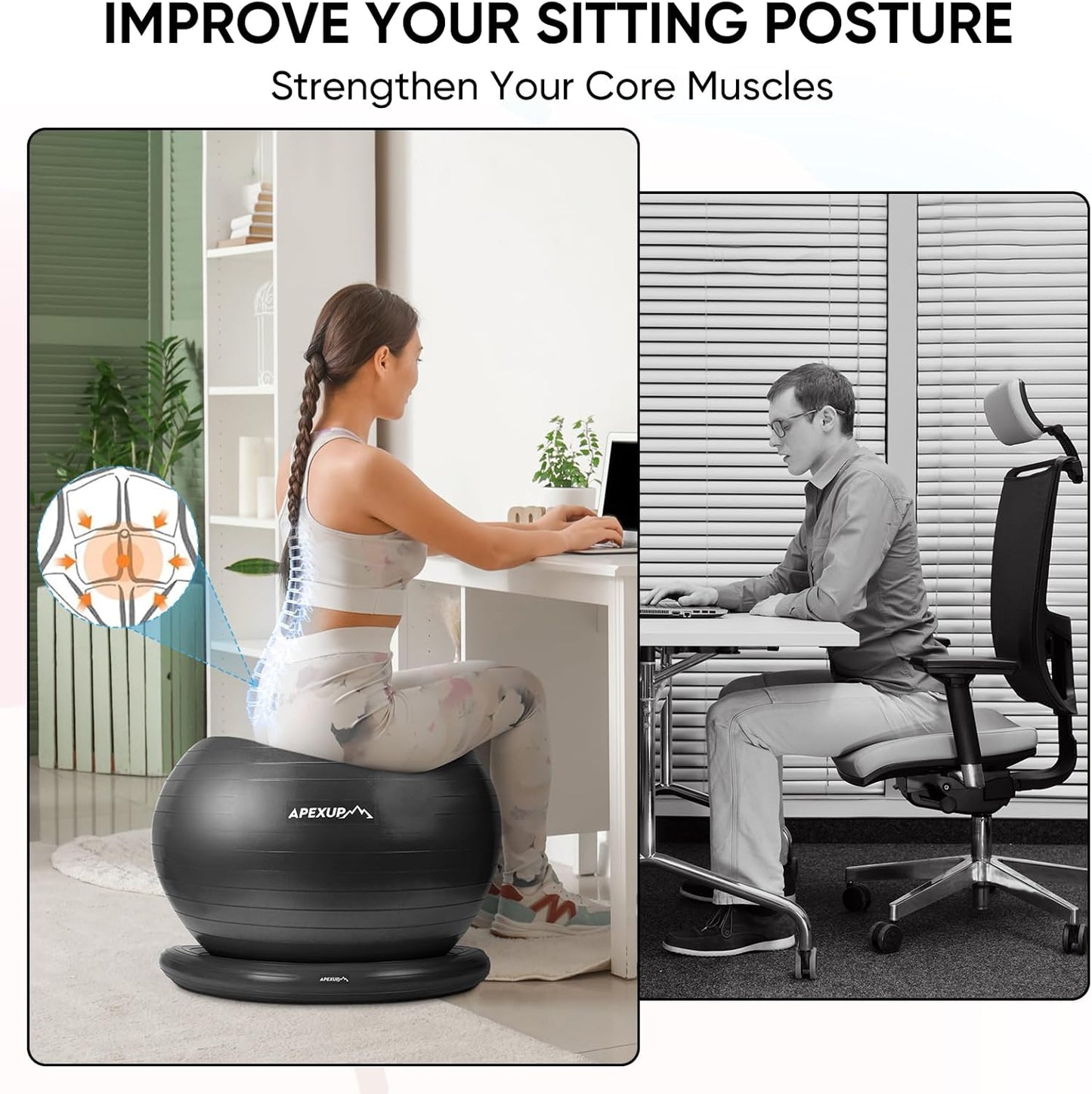 Yoga Ball Chair, Anti Slip Stability Ball Fitness Ball Seat