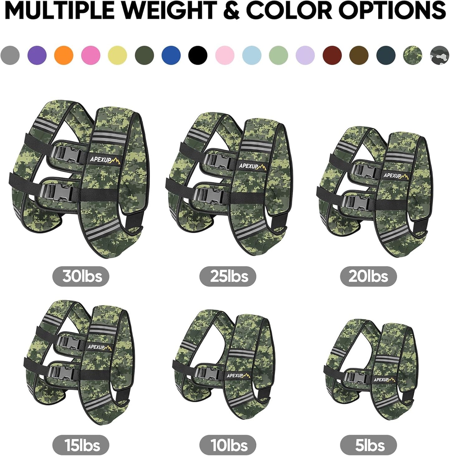 Weighted Vest with Reflective Stripe, Camo (5/10/15/20/25/30 lbs)