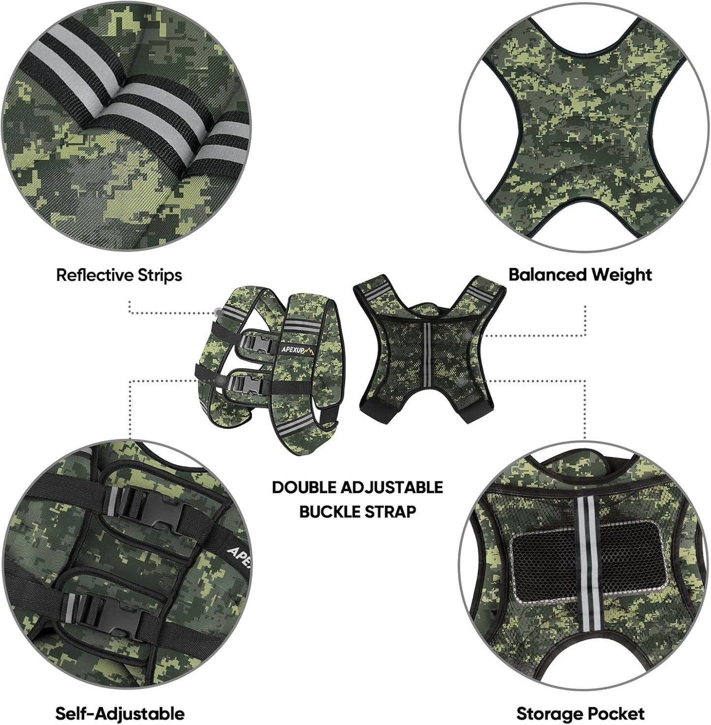 Weighted Vest with Reflective Stripe, Camo (5/10/15/20/25/30 lbs)