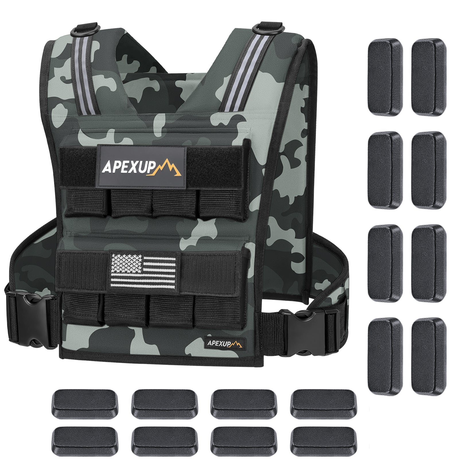 Adjustable Weighted Vest with Reflective Stripe, Iron Weights (20/30/40 lbs)