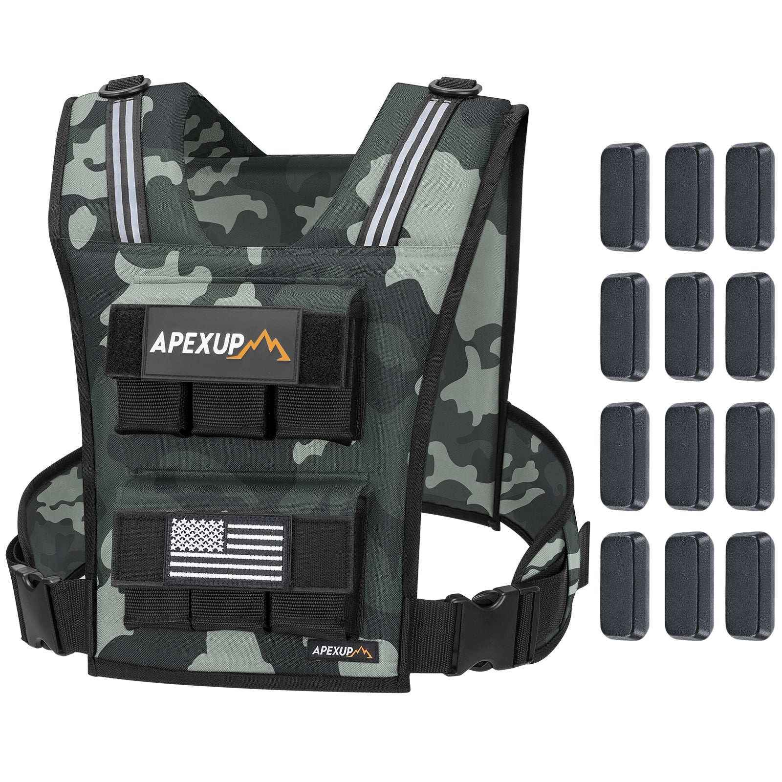 Adjustable Weighted Vest with Reflective Stripe, Iron Weights (20/30/40 lbs)