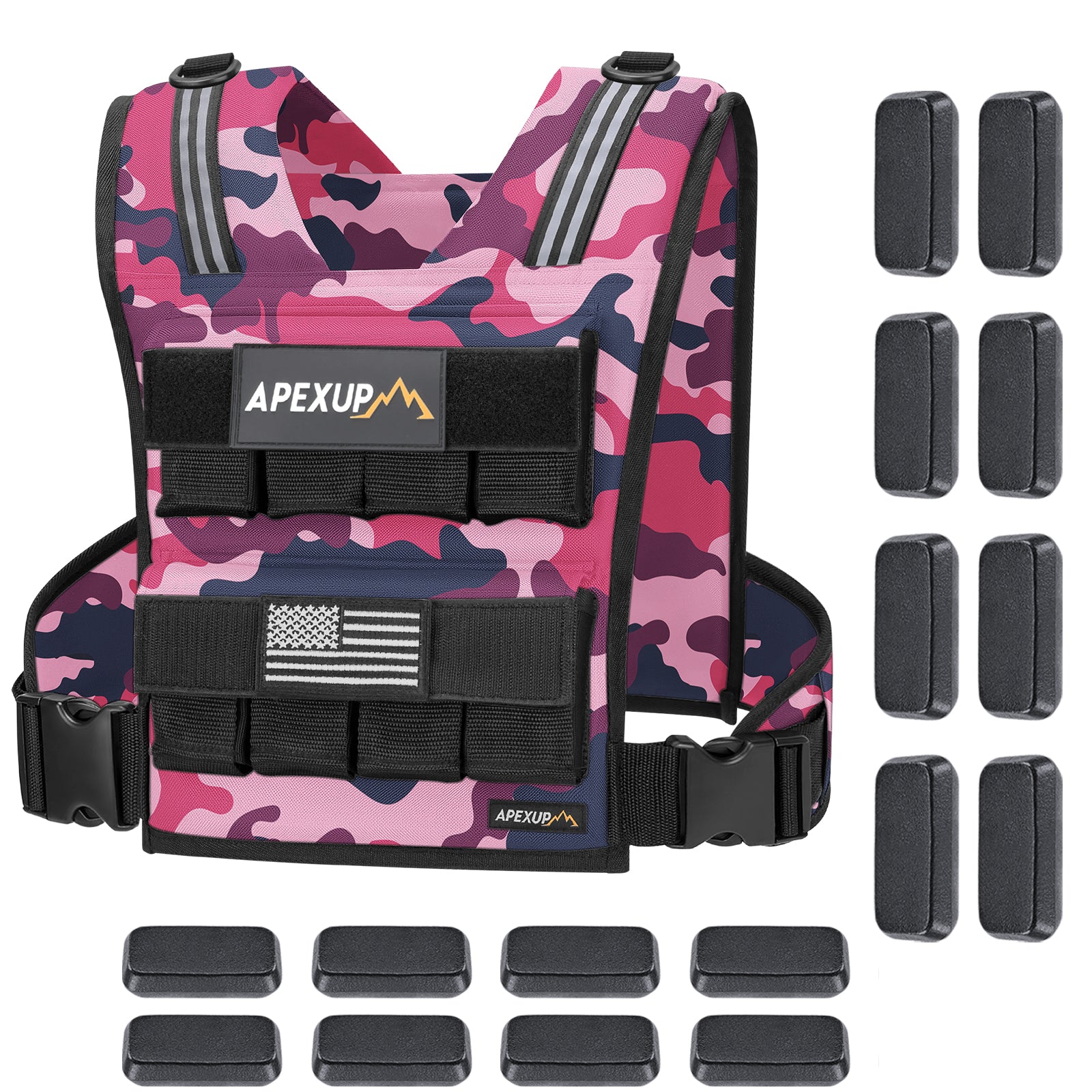 Adjustable Weighted Vest with Reflective Stripe, Iron Weights (20/30/40 lbs)