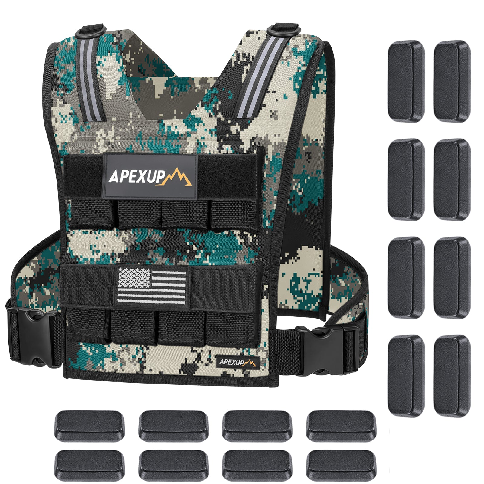Adjustable Weighted Vest with Reflective Stripe, Iron Weights (20/30/40 lbs)