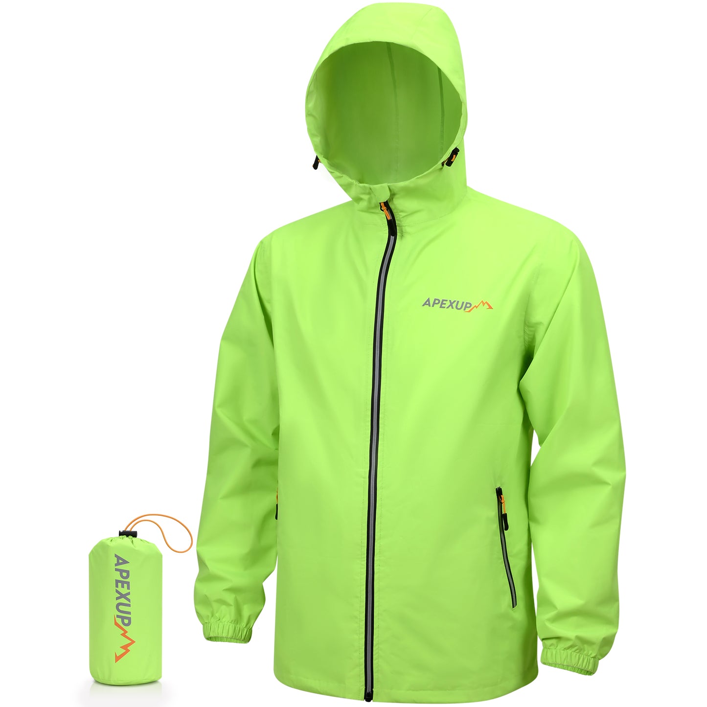 Packable Rain Jacket with Reflective Zipper, Lightweight Waterproof Raincoat