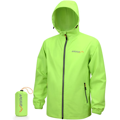 Packable Rain Jacket with Reflective Zipper, Lightweight Waterproof Raincoat