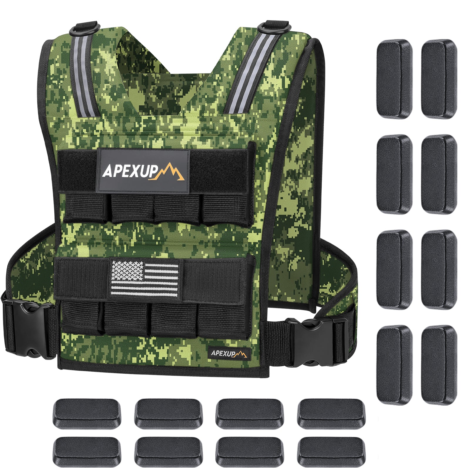 Adjustable Weighted Vest with Reflective Stripe, Iron Weights (20/30/40 lbs)