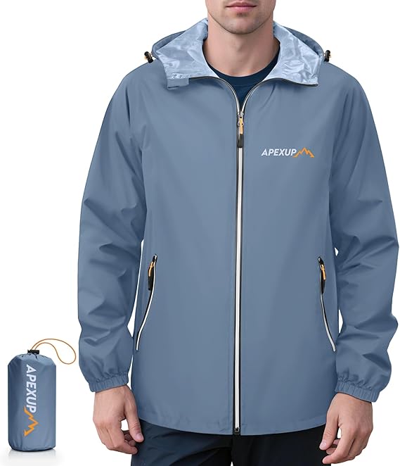Packable Rain Jacket with Reflective Zipper, Lightweight Waterproof Raincoat