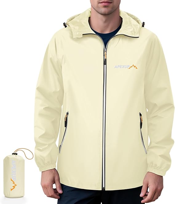 Packable Rain Jacket with Reflective Zipper, Lightweight Waterproof Raincoat