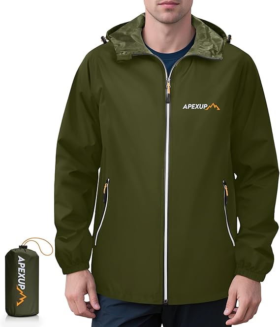 Packable Rain Jacket with Reflective Zipper, Lightweight Waterproof Raincoat