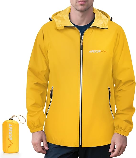 Packable Rain Jacket with Reflective Zipper, Lightweight Waterproof Raincoat