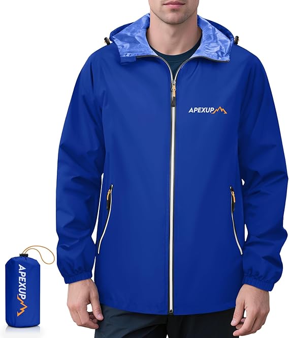 Packable Rain Jacket with Reflective Zipper, Lightweight Waterproof Raincoat