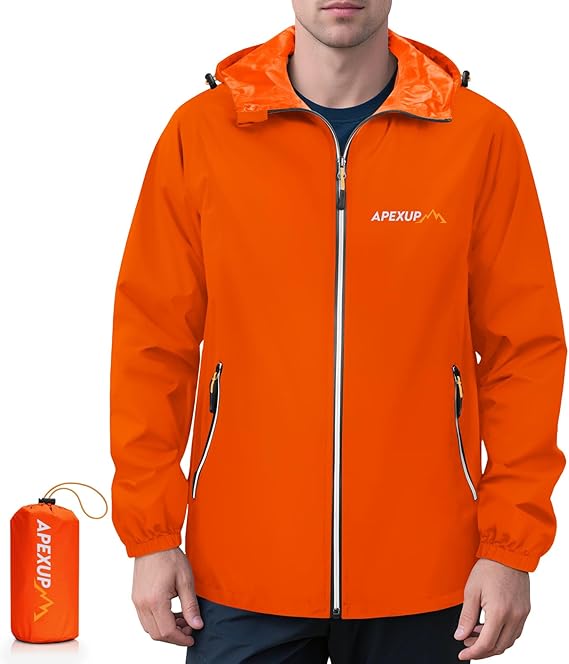 Packable Rain Jacket with Reflective Zipper, Lightweight Waterproof Raincoat