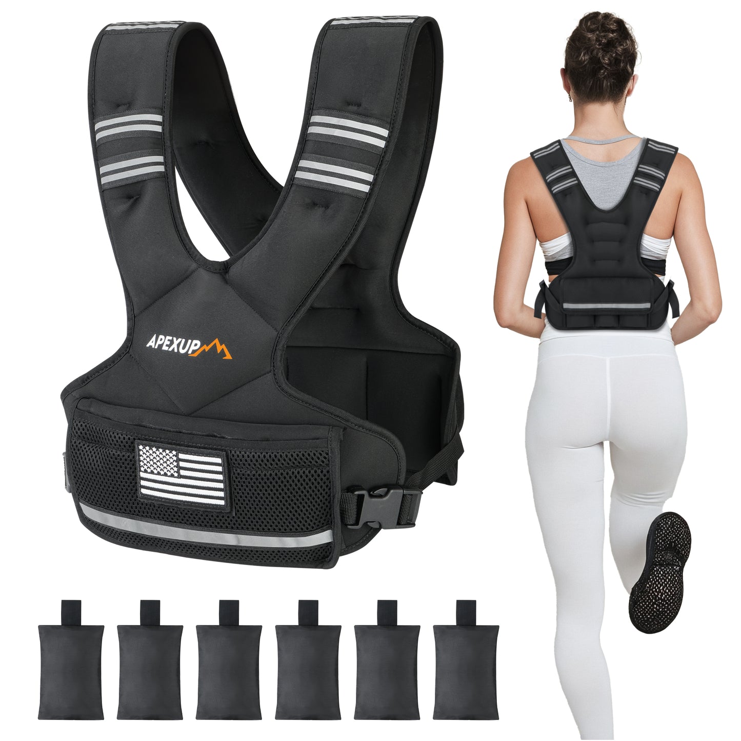 Adjustable Weighted Vest, 4-10lb/12-18lb/20-32lb Weight Vest, with 6 Ironsand Weights and Large Pocket