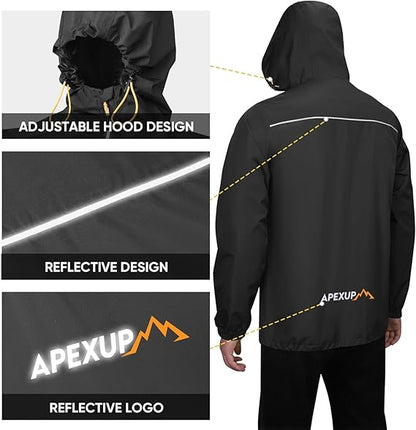 Packable Rain Jacket with Reflective Zipper, Lightweight Waterproof Raincoat