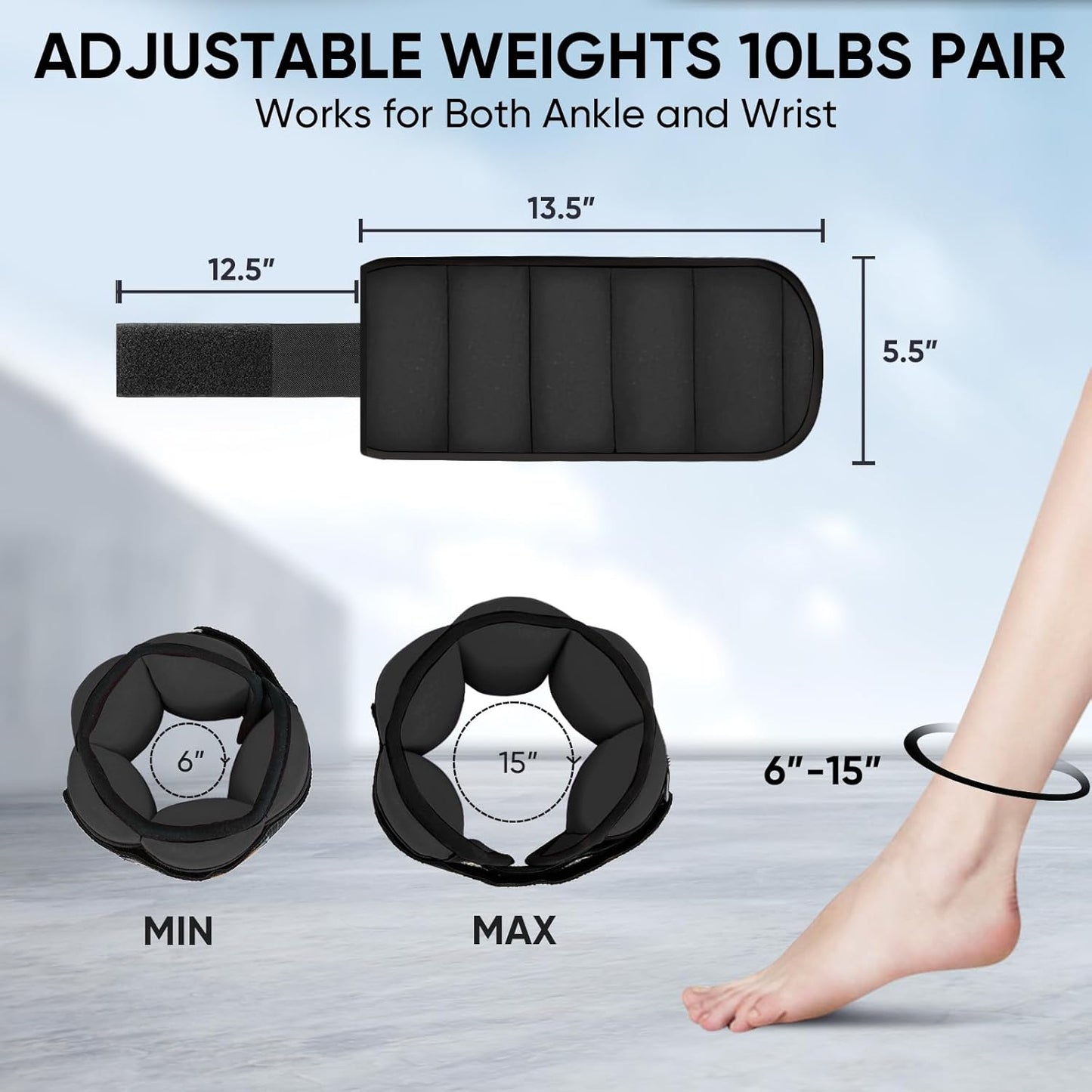 10 lbs/Pair Adjustable Ankle Weights [Upgraded]