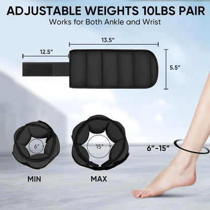 10 lbs/Pair Adjustable Ankle Weights [Upgraded]
