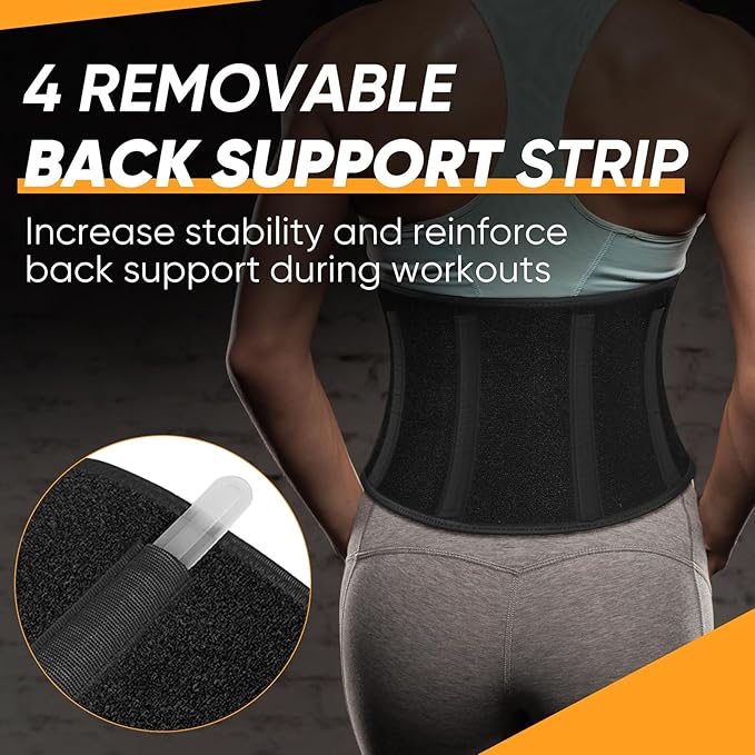 Neoprene Waist Trainer Belt, Slimming Sweat Band with Adjustable Fit & Removable Lumbar Support