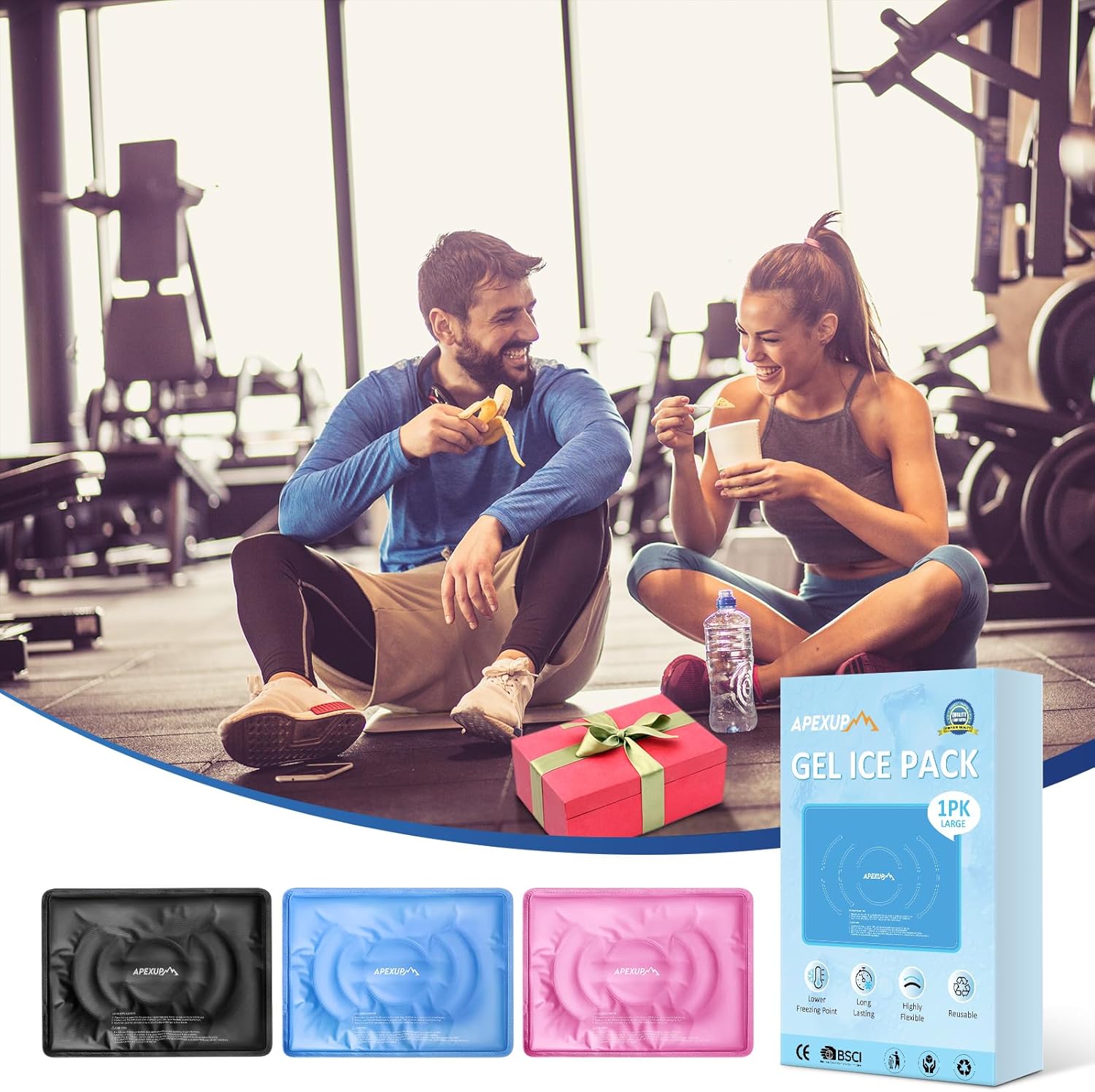 Reusable Gel Ice Packs for Injuries, Flexible Double-Sided Cold Packs