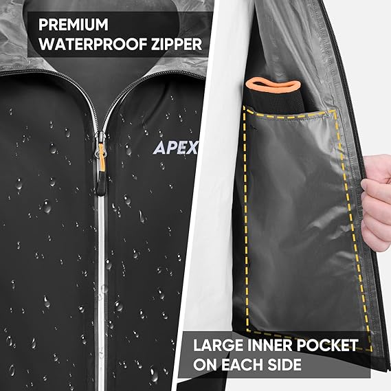 Packable Rain Jacket with Reflective Zipper, Lightweight Waterproof Raincoat