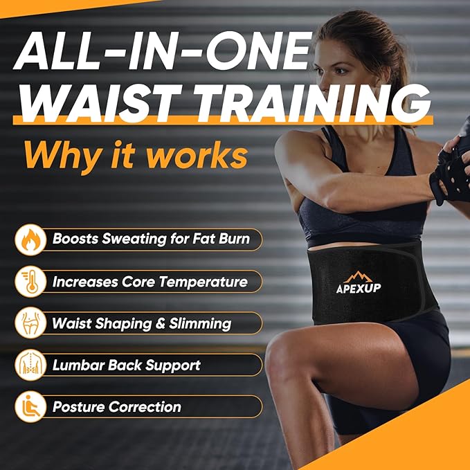 Neoprene Waist Trainer Belt, Slimming Sweat Band with Adjustable Fit & Removable Lumbar Support