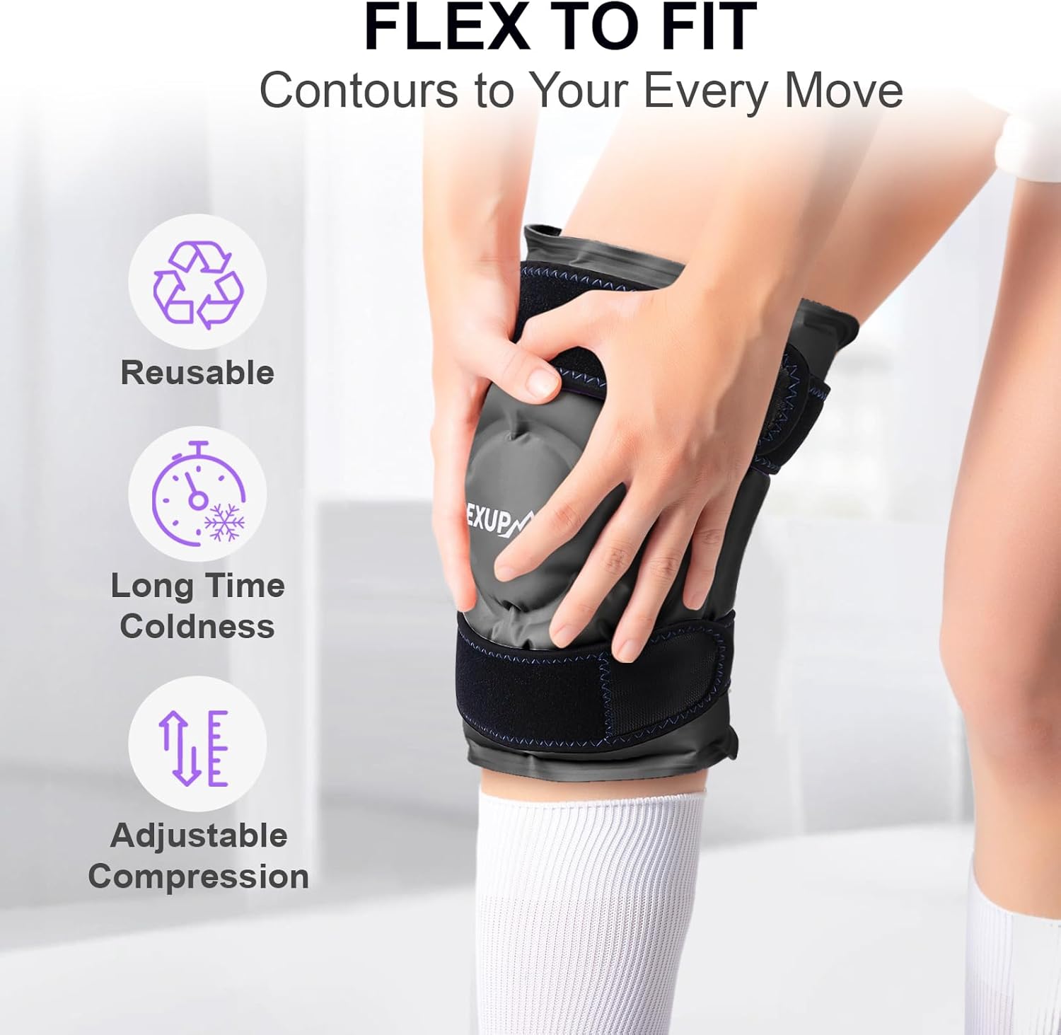 Ice Pack for Knee Pain Relief, Reusable Knee Ice Pack Wrap, Flexible Gel Cold Pack