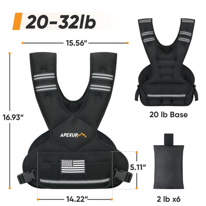 Adjustable Weighted Vest, 4-10lb/12-18lb/20-32lb Weight Vest, with 6 Ironsand Weights and Large Pocket