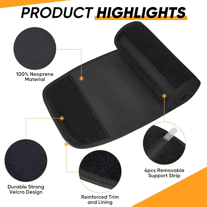 Neoprene Waist Trainer Belt, Slimming Sweat Band with Adjustable Fit & Removable Lumbar Support