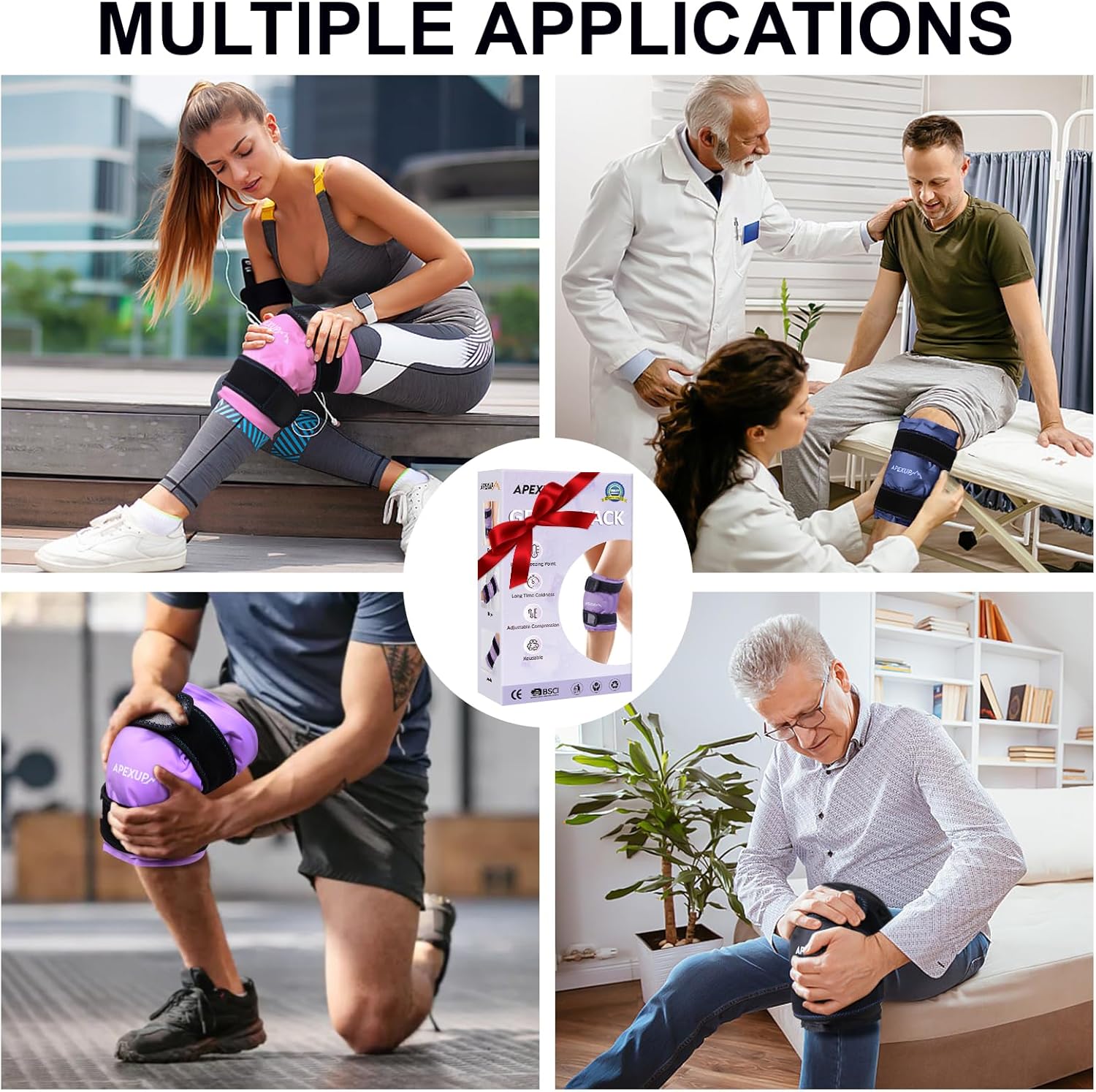 Ice Pack for Knee Pain Relief, Reusable Knee Ice Pack Wrap, Flexible Gel Cold Pack