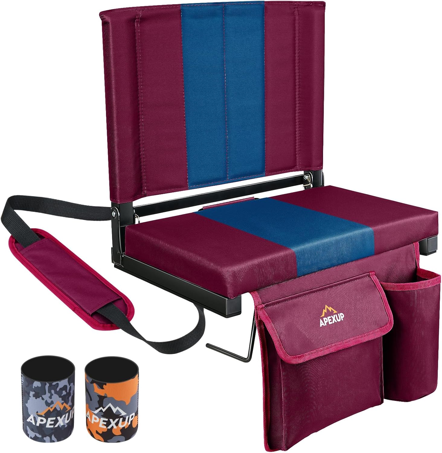 Portable Stadium Seats with Back Support, Large Pocket, Cup Holder