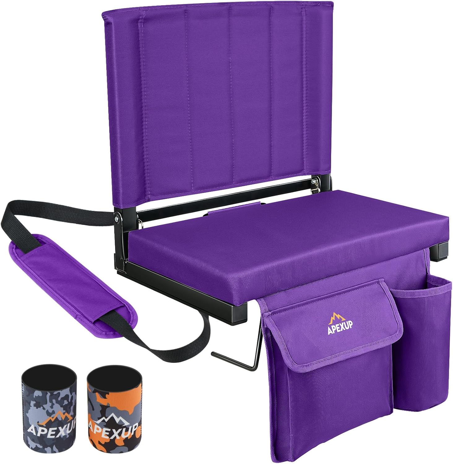 Portable Stadium Seats with Back Support, Large Pocket, Cup Holder