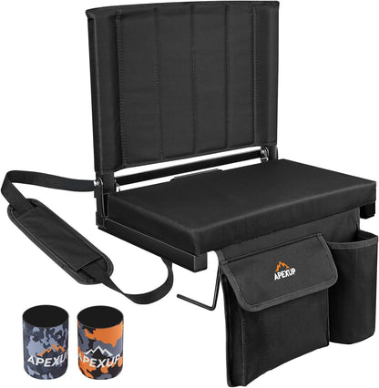 Portable Stadium Seats with Back Support, Large Pocket, Cup Holder