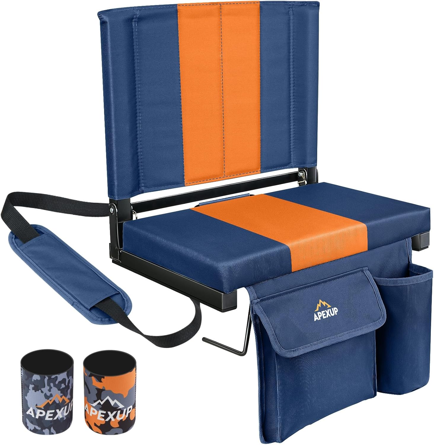 Portable Stadium Seats with Back Support, Large Pocket, Cup Holder