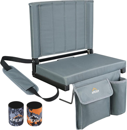 Portable Stadium Seats with Back Support, Large Pocket, Cup Holder