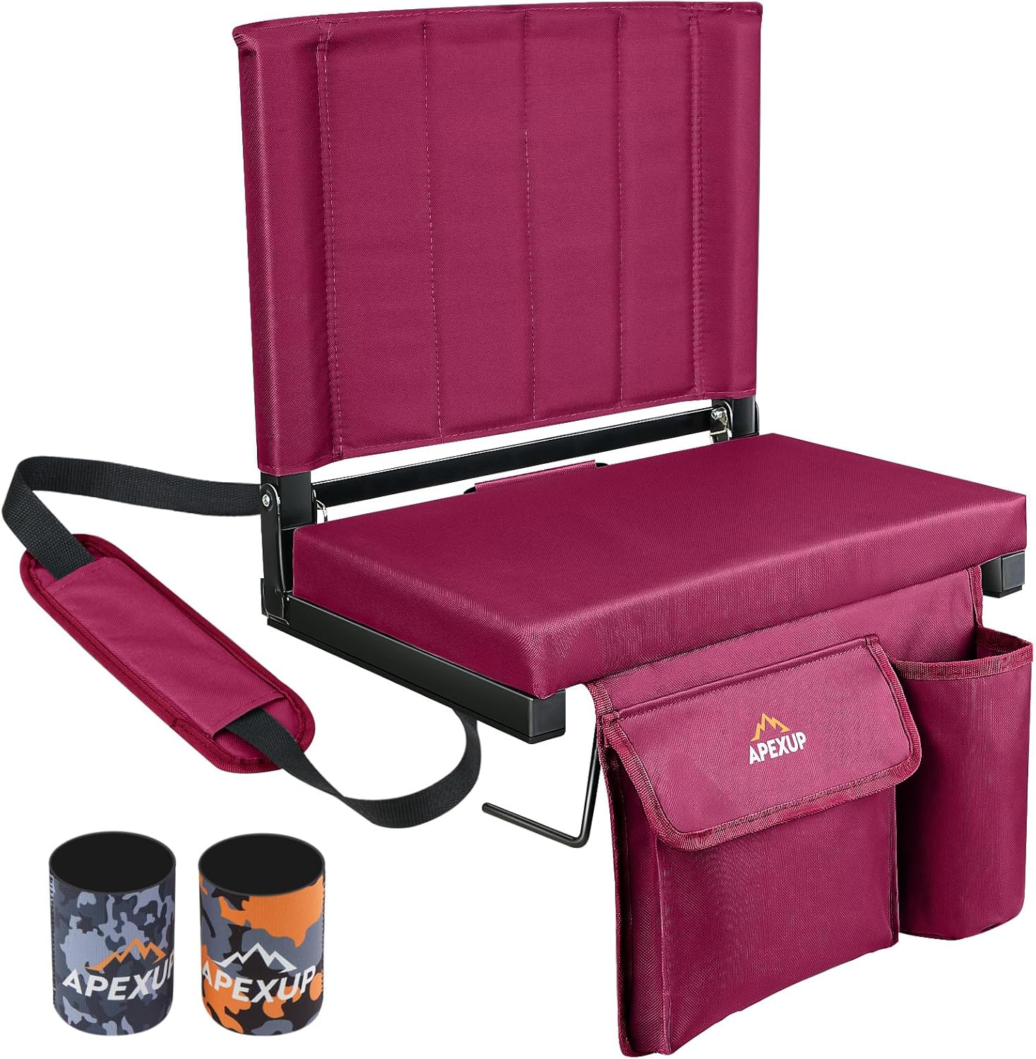 Portable Stadium Seats with Back Support, Large Pocket, Cup Holder
