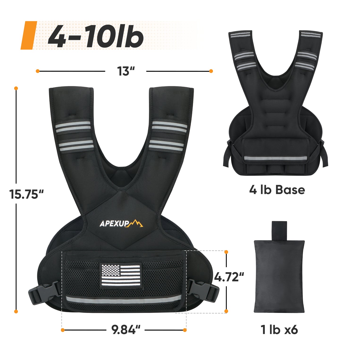 Adjustable Weighted Vest, 4-10lb/12-18lb/20-32lb Weight Vest, with 6 Ironsand Weights and Large Pocket