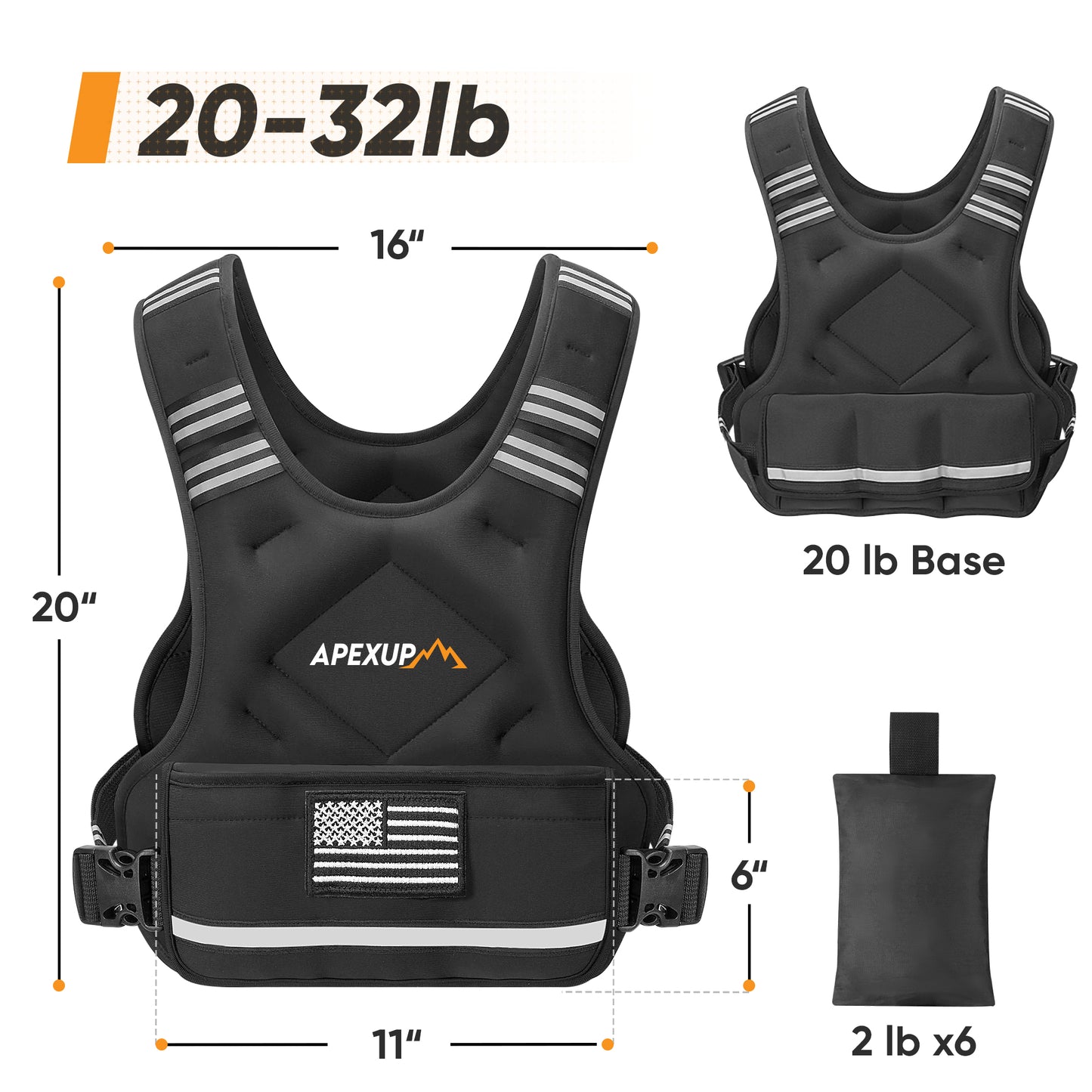 Adjustable Weighted Vest with 6 Ironsand Weights and Large Pocket ( 4-10 /12-18 /20-32 lbs) [Upgraded]