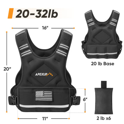 Adjustable Weighted Vest with 6 Ironsand Weights and Large Pocket ( 4-10 /12-18 /20-32 lbs) [Upgraded]