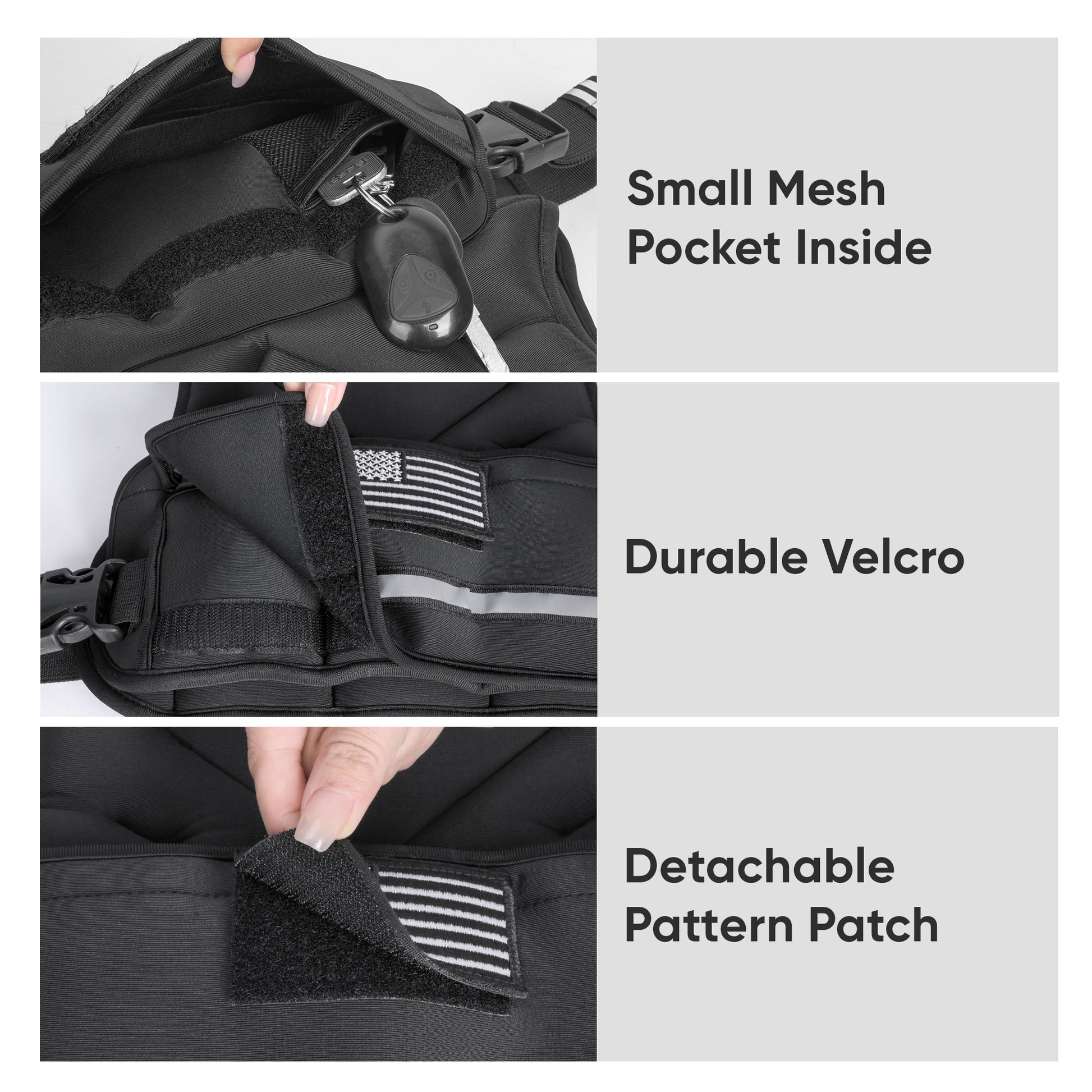 Adjustable Weighted Vest with 6 Ironsand Weights and Large Pocket details