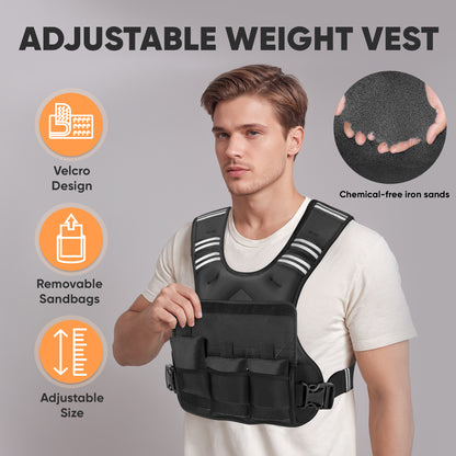 Adjustable Weighted Vest with 6 Ironsand Weights and Large Pocket ( 4-10 /12-18 /20-32 lbs) [Upgraded]