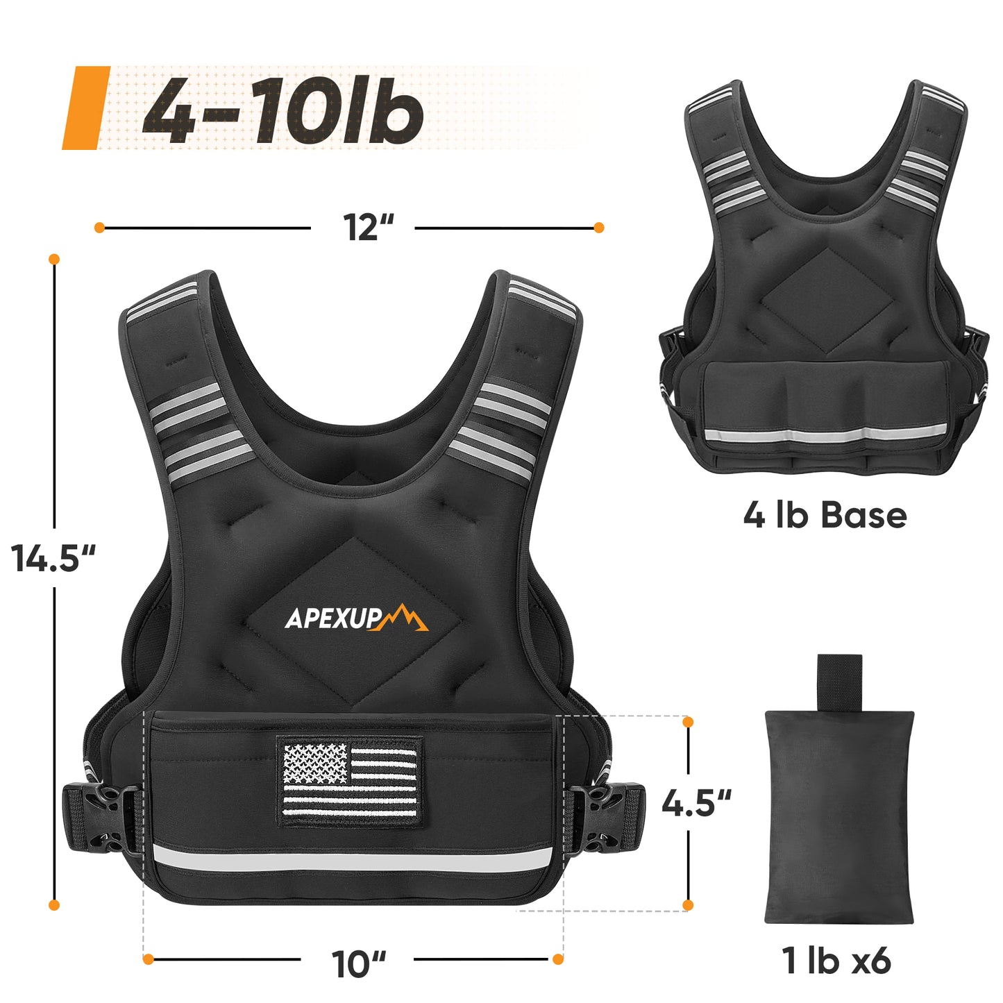 Adjustable Weighted Vest with 6 Ironsand Weights and Large Pocket ( 4-10 /12-18 /20-32 lbs) [Upgraded]