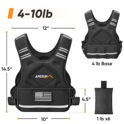Adjustable Weighted Vest with 6 Ironsand Weights and Large Pocket ( 4-10 /12-18 /20-32 lbs) [Upgraded]