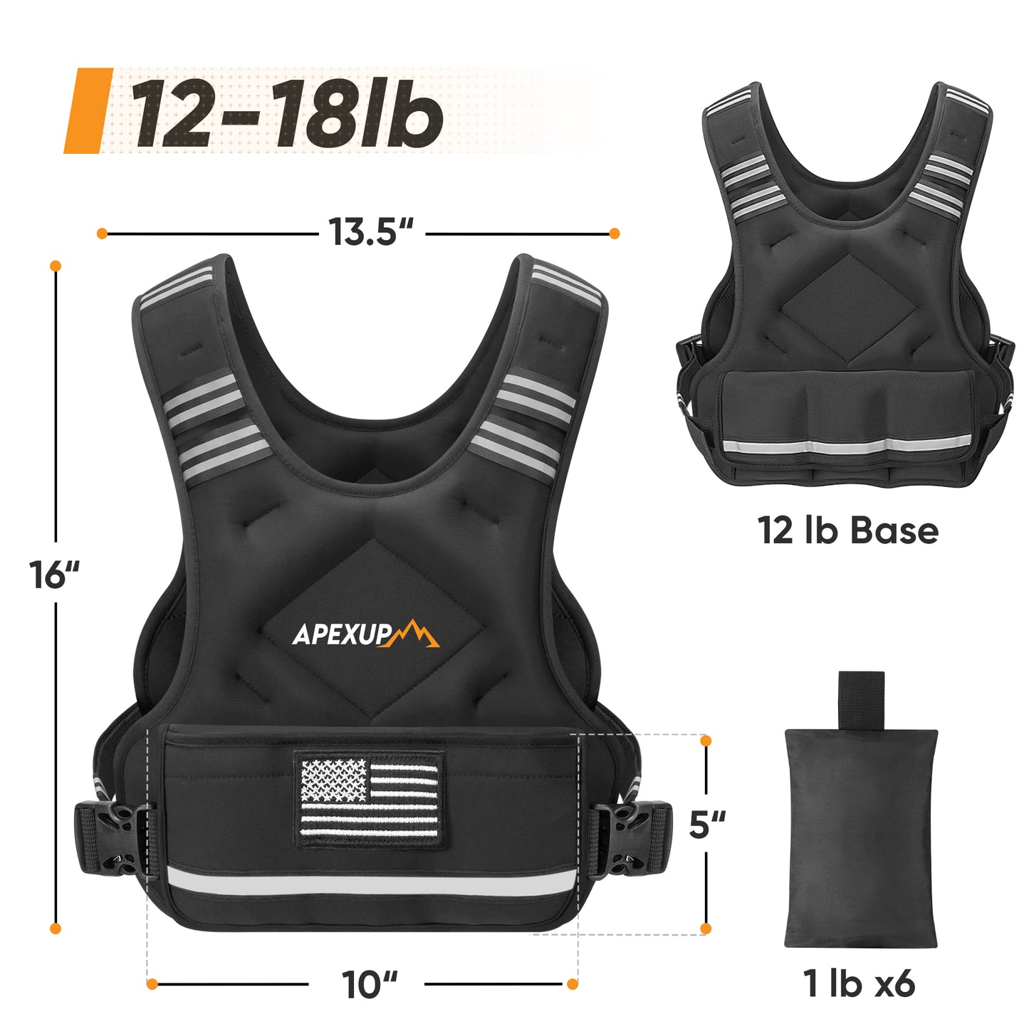 Adjustable Weighted Vest with 6 Ironsand Weights and Large Pocket ( 4-10 /12-18 /20-32 lbs) [Upgraded]
