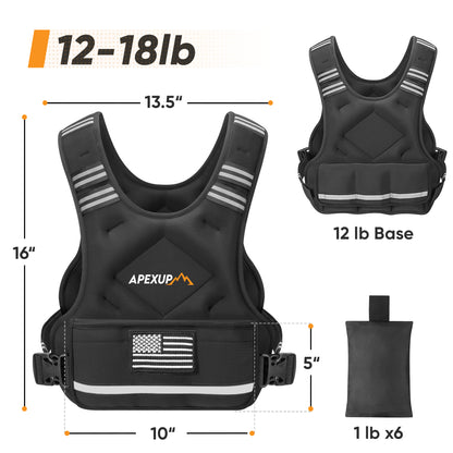 Adjustable Weighted Vest with 6 Ironsand Weights and Large Pocket ( 4-10 /12-18 /20-32 lbs) [Upgraded]