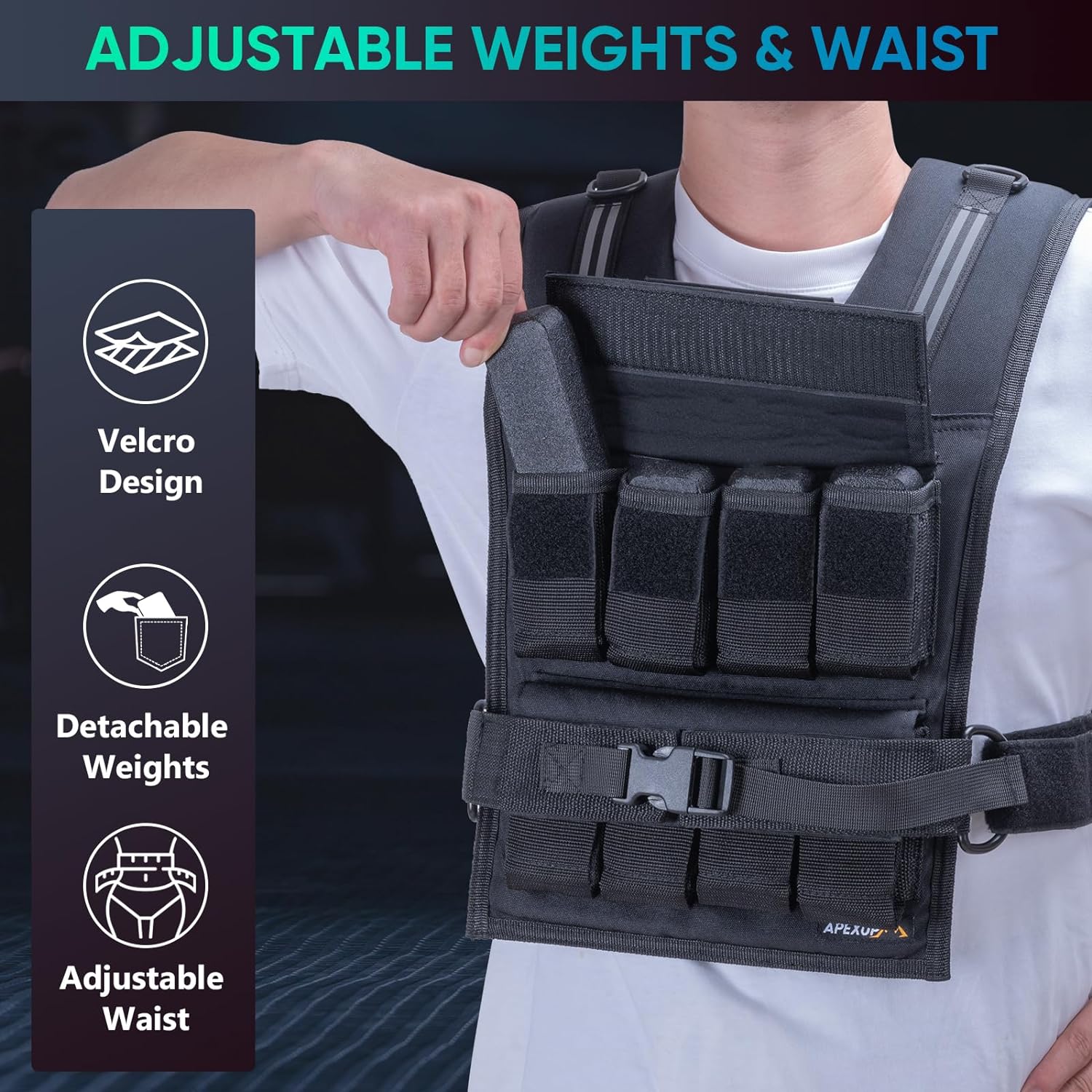 APEXUP Adjustable Weighted Vest with Reflective Stripe APEXUP SHOP