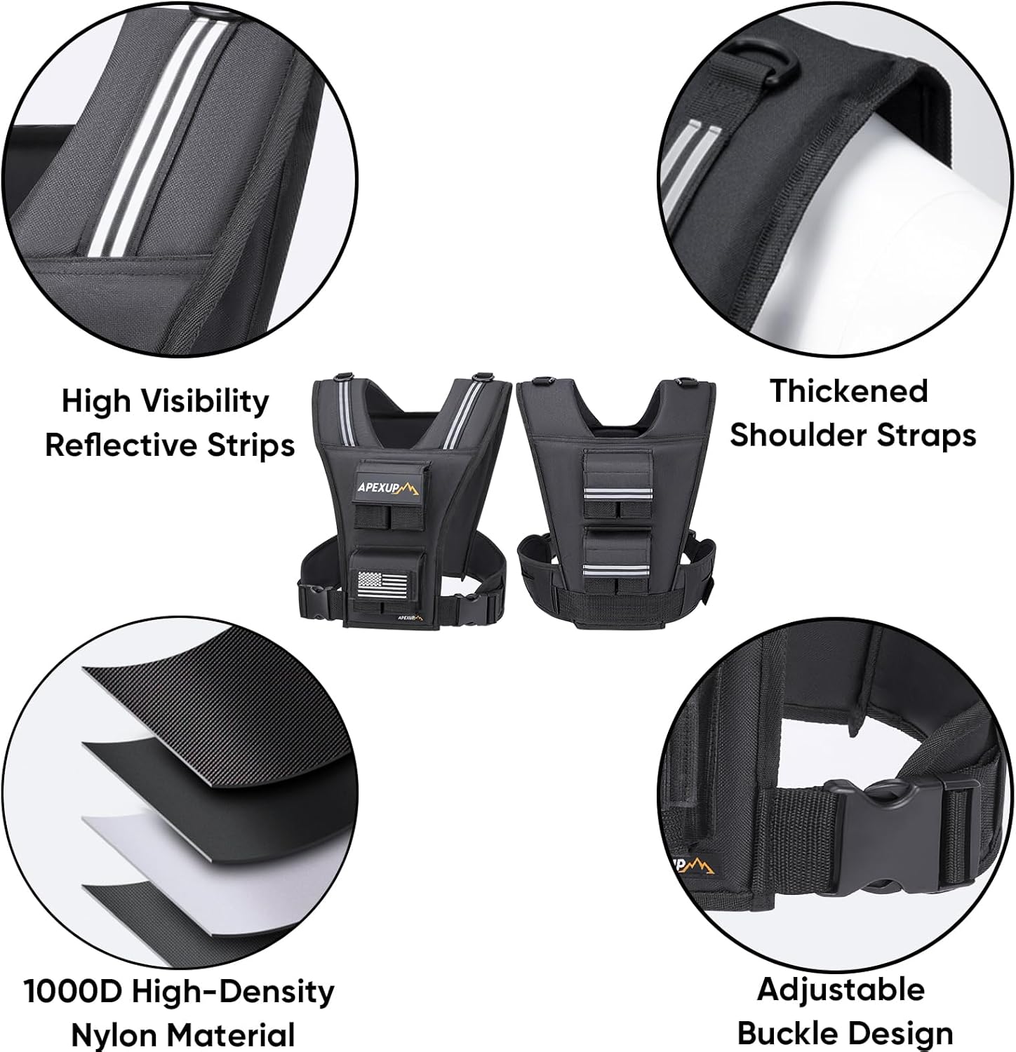 Adjustable Weighted Vest with Reflective Stripe, Iron Weights, with features highlighted on a white background