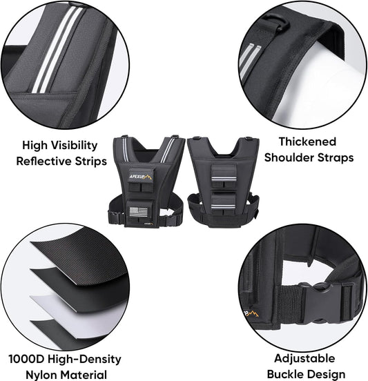 Adjustable Weighted Vest with Reflective Stripe, Iron Weights, with features highlighted on a white background