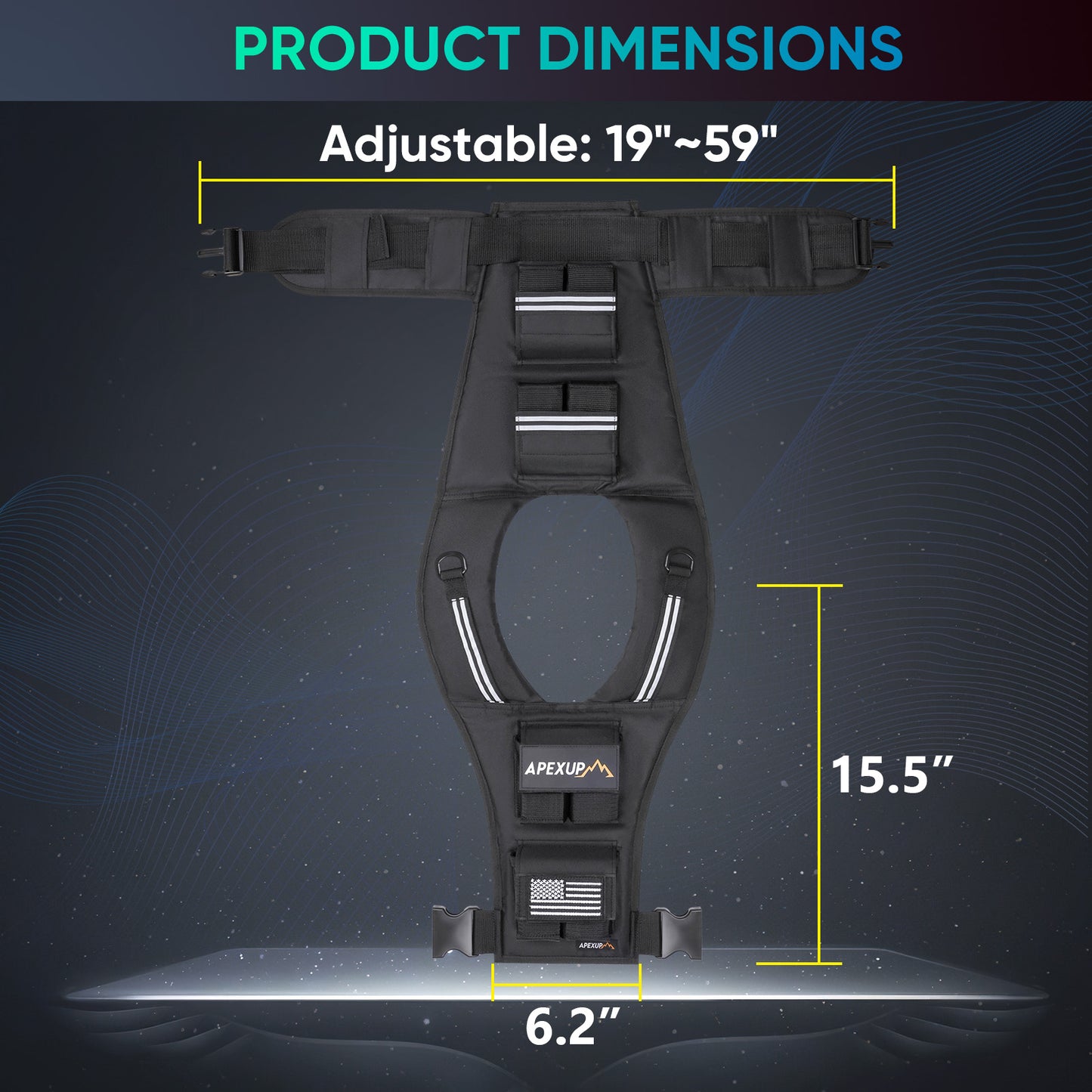 Black belt with adjustable dimensions on a dark background