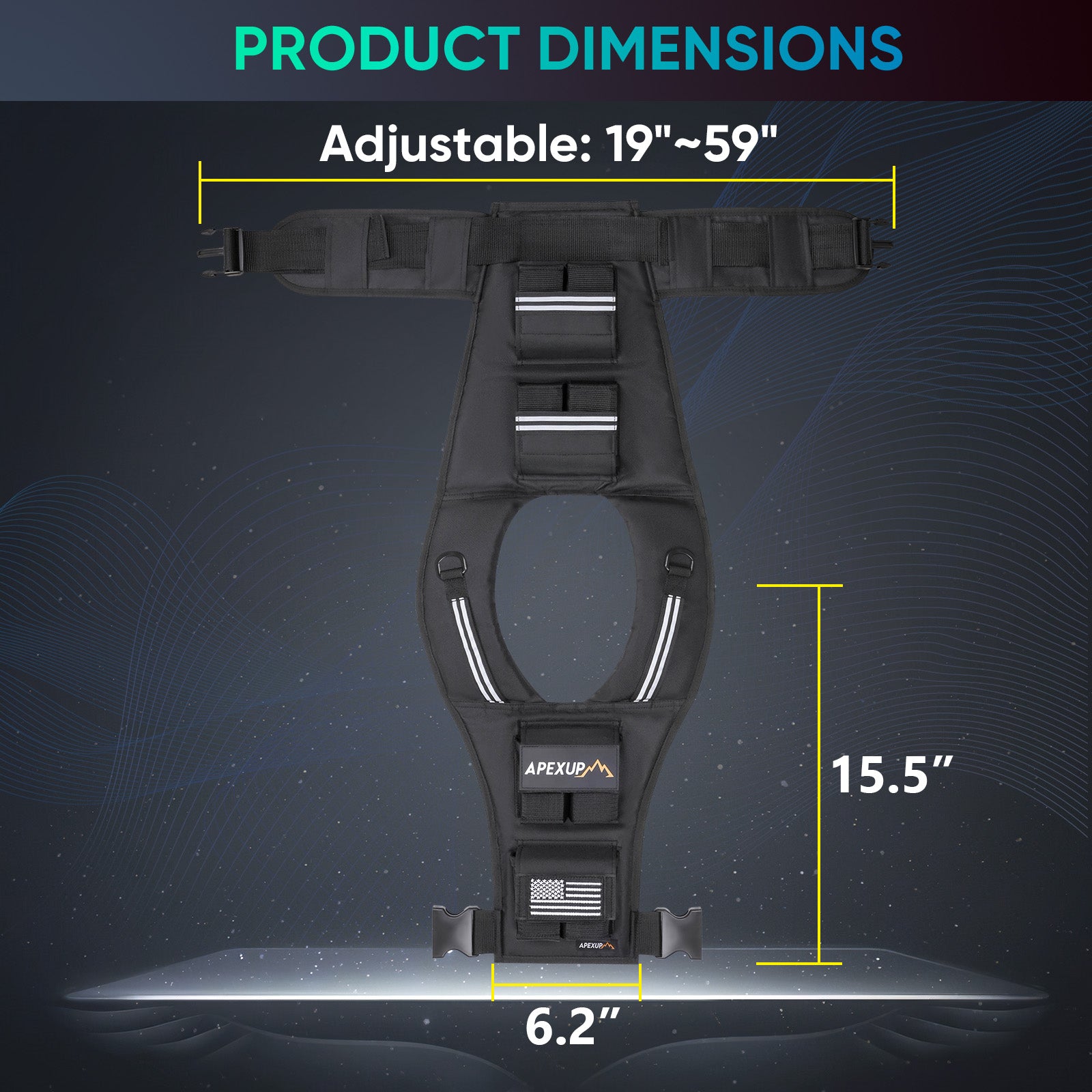 Black belt with adjustable dimensions on a dark background