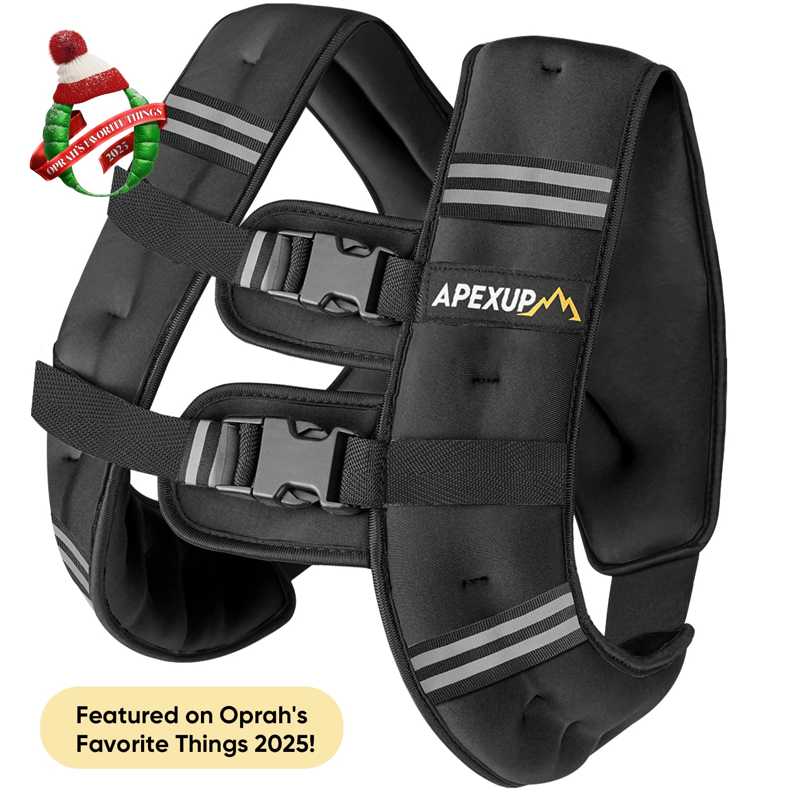 Black harness with gray straps and Apexup logo on a white background