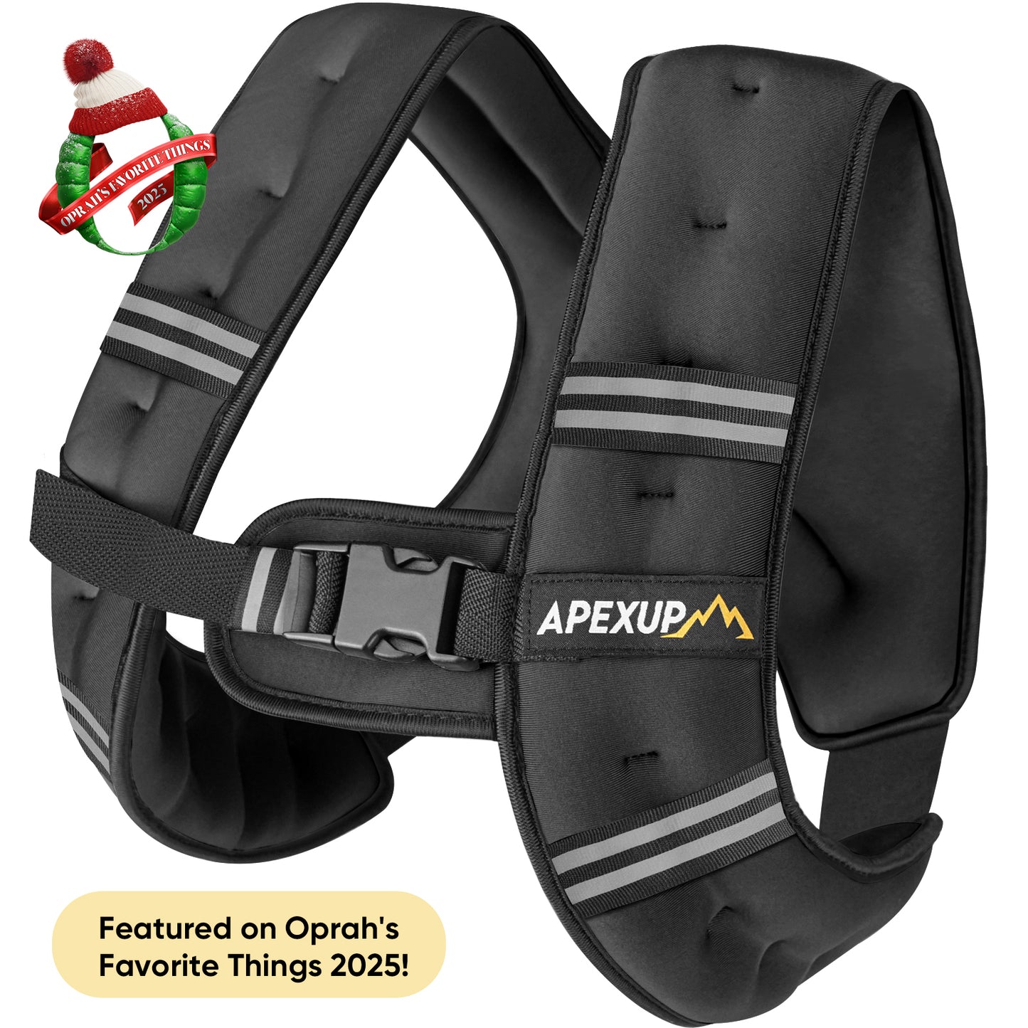 Black harness with Apexup logo on a white background, featuring Oprah's Favorite Things 2025 text.